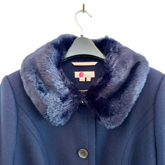 Boden Austen Coat Navy Blue Wool with Removable Faux Fur Trim Collars Size 16R - Picture 11 of 14